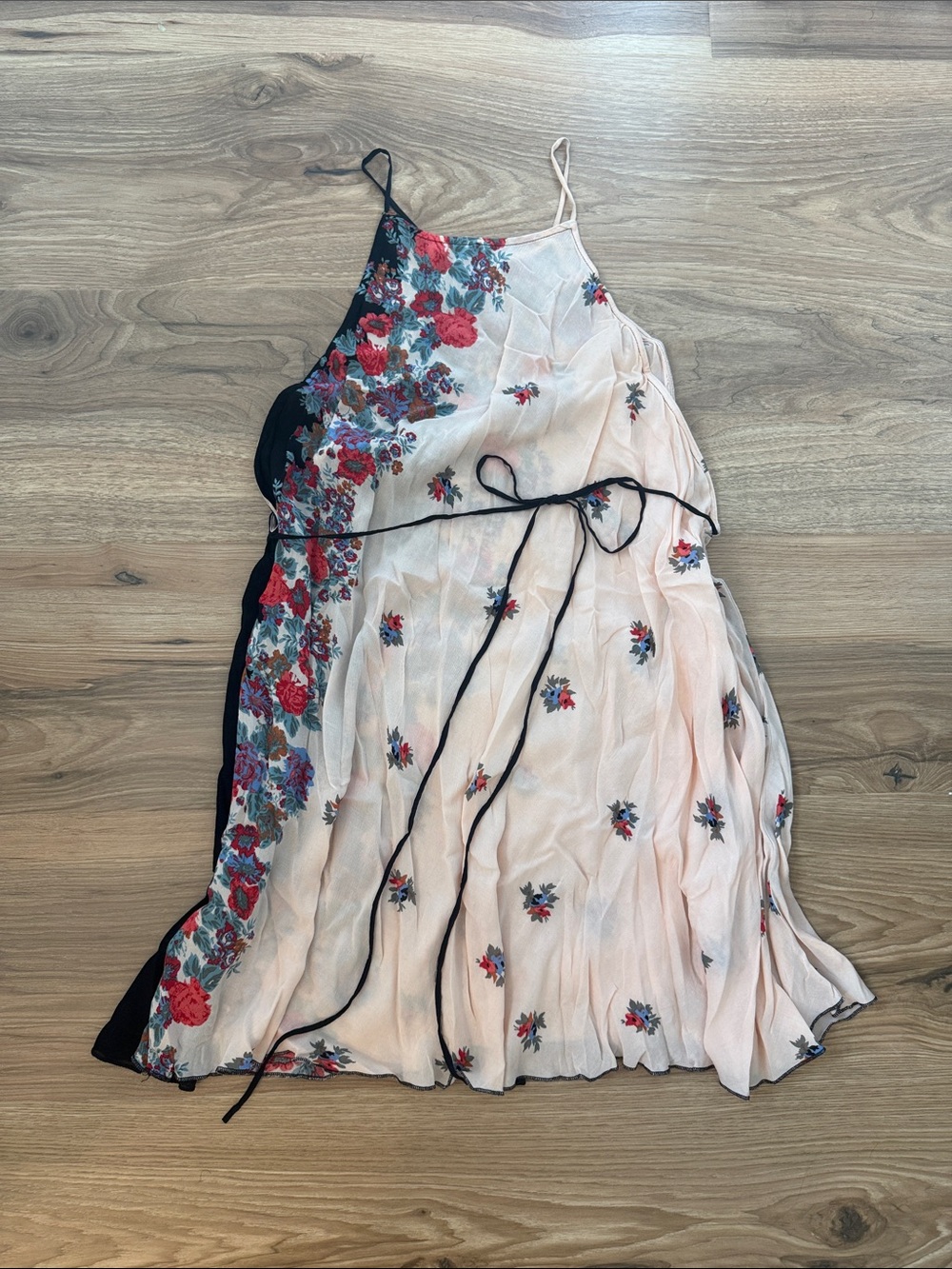Free People Blush and Black Floral Slip Dress